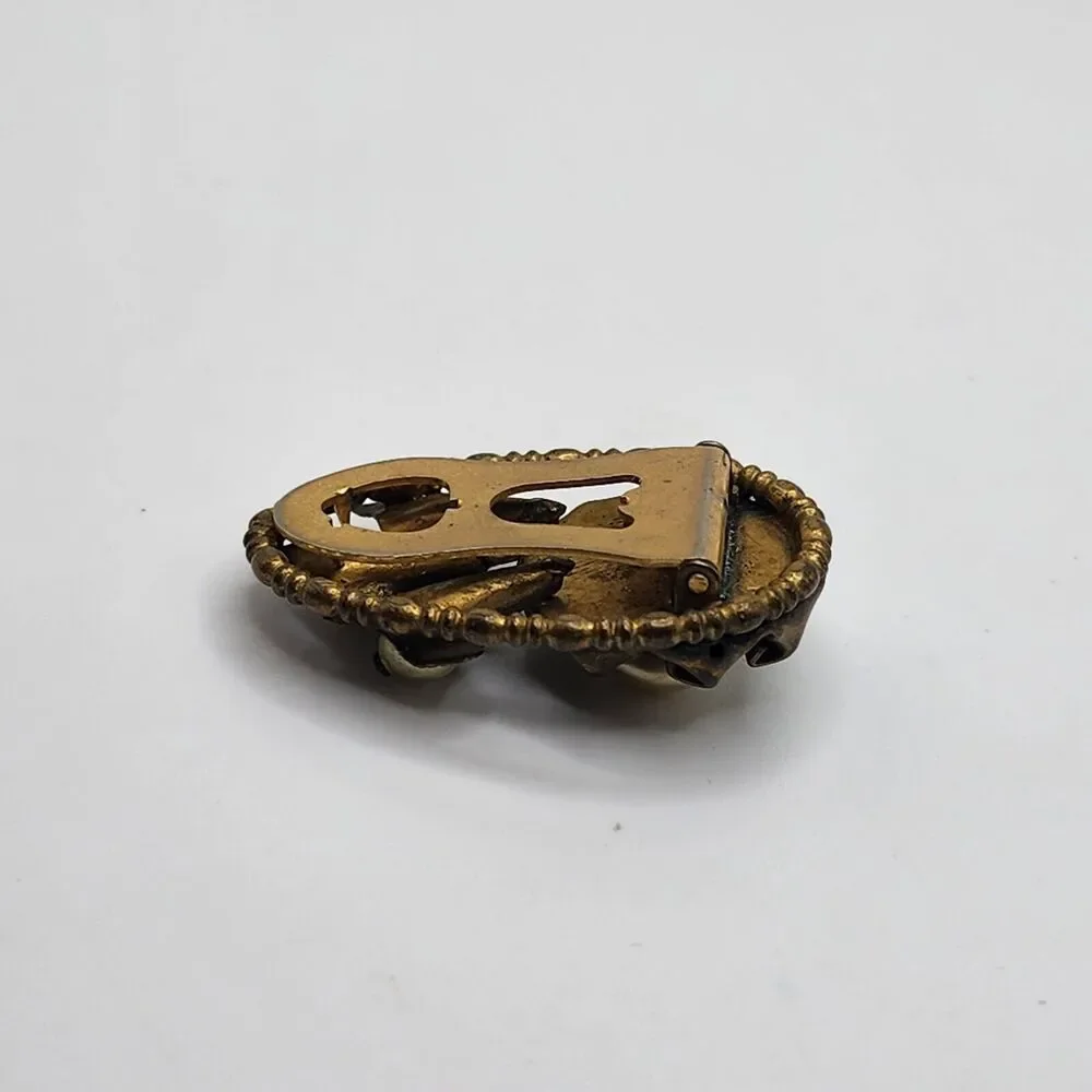 Vintage Antique Ornate Dress Clip Faux Pearls Flowers Antiqued Gold Tone